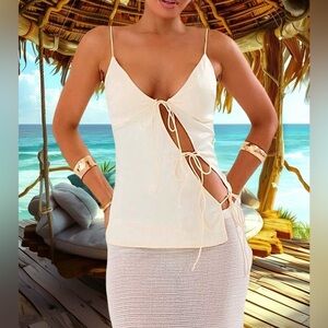 Barbados Classy Satin Tie Front Cami Sexy Summer Top